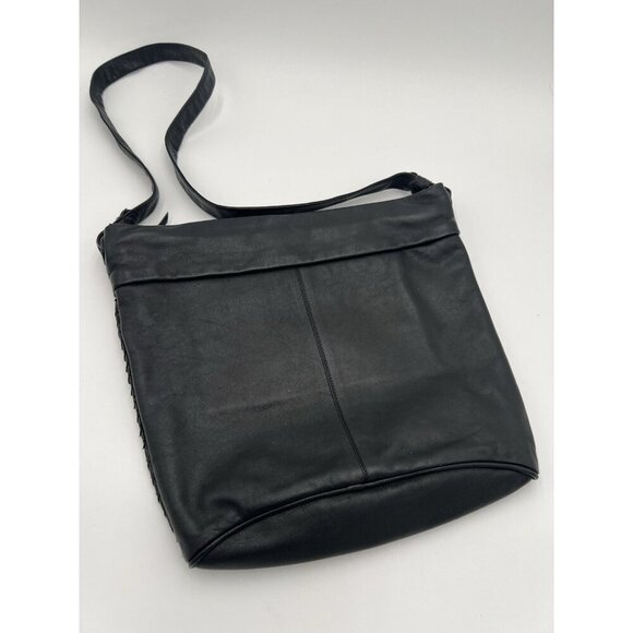 Charles Klein Leathers Black 20" drop Black Shoulder Bag Beautiful Front Detail - Picture 5 of 10